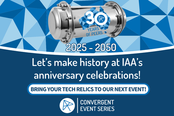 Image showing time capsule and announcing IAA Convergent Special 30th Anniversary Event.